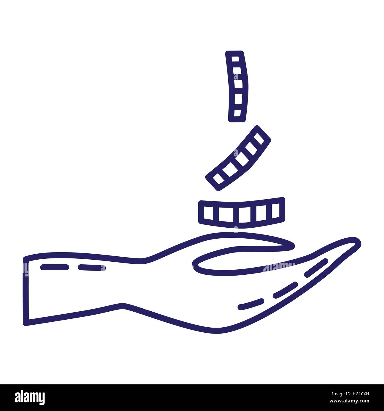 Braccio con monete icona in stile di linea su sfondo bianco Illustrazione Vettoriale