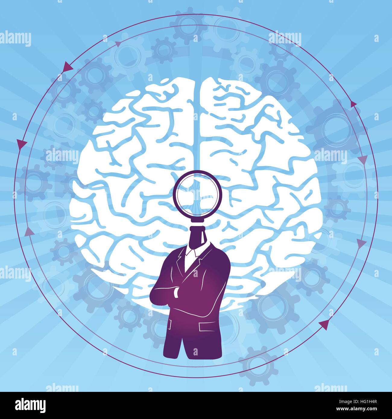 Ricerca sul cervello / mente la diagnosi. Cervello su sfondo blu Illustrazione Vettoriale