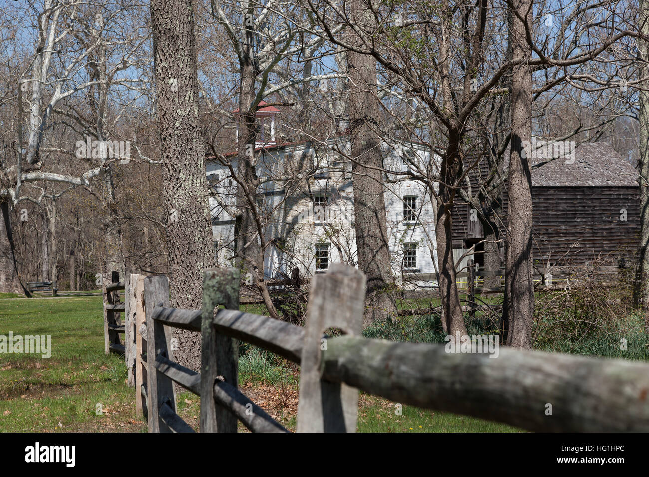 Fotografie a colori di edifici storici ad Allaire Village di Allaire membro Park di Farmingdale, New Jersey Foto Stock