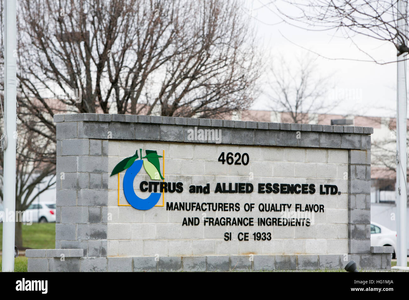 Un segno del logo al di fuori di una struttura occupata da agrumi e Allied essenze Ltd. in Belcamp, Maryland il 11 dicembre 2016. Foto Stock