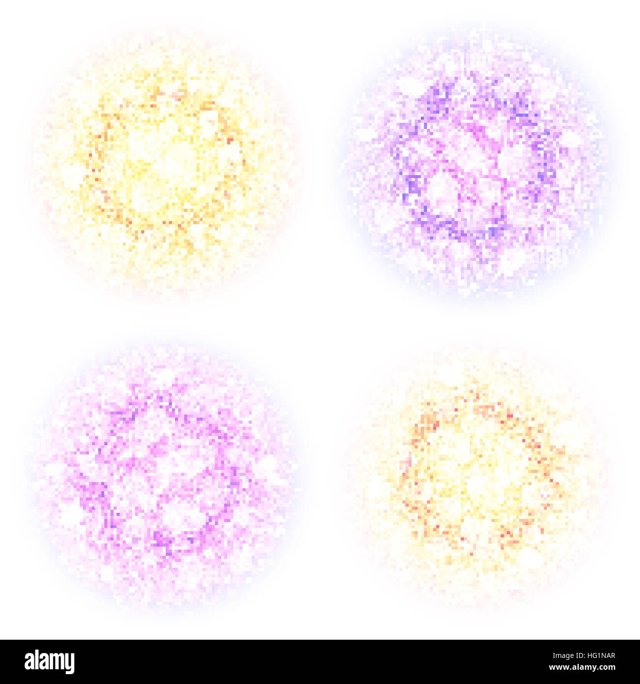 Abstract round nuvole di polvere con particelle di polvere isolata su sfondo bianco. I cerchi colorati con preriscaldo e bokeh effetto. Elementi di Holi, carnevale banner design. Illustrazione Vettoriale. Illustrazione Vettoriale