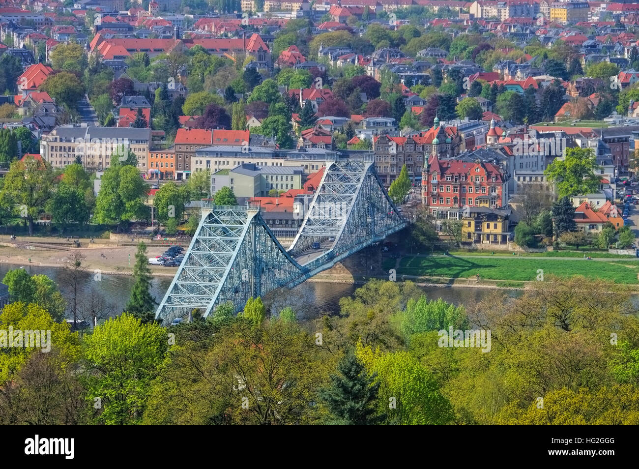Dresda Blaues Wunder in Sachsen - Dresden Blue Wonder bridge, Sassonia Germania Foto Stock