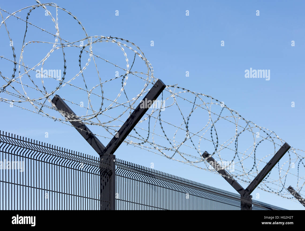 Filo spinato e filo spinato recinto di sicurezza Foto Stock