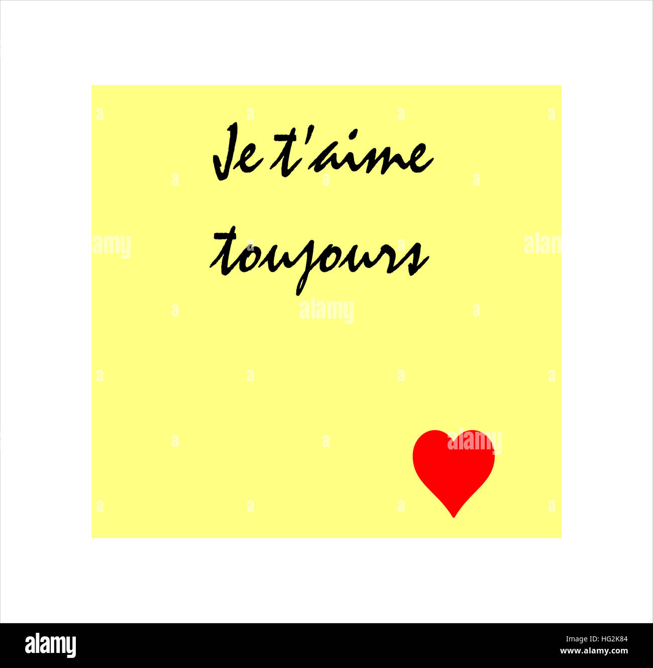 Ti amo sempre messaggio in francese, su un adesivo giallo Foto Stock