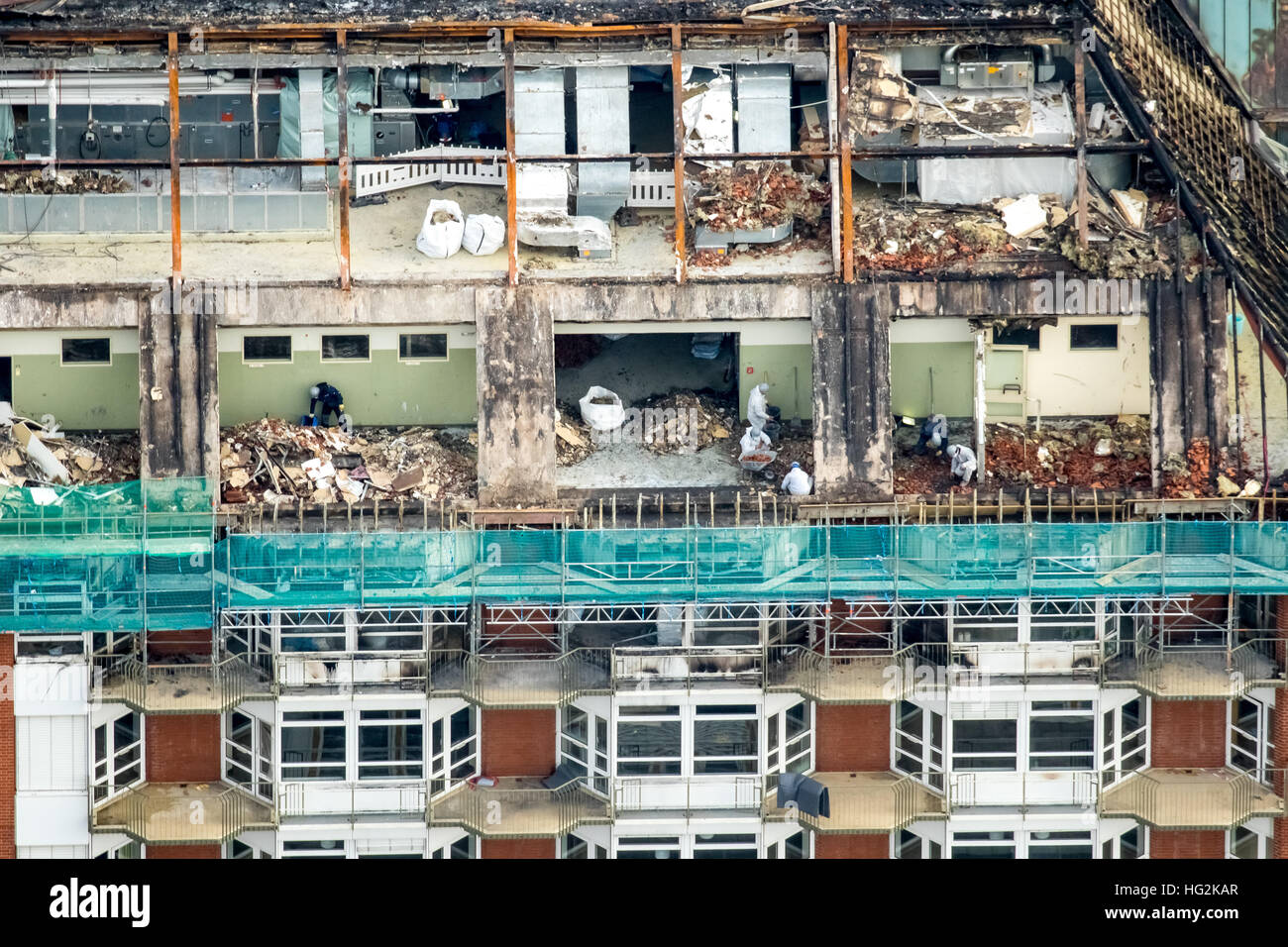 Vista aerea, l'eliminazione di danni da incendio in ospedale Bergmannsheil, Ospedale dell'Università di Bochum, Dachstuhlbrand, ristrutturazioni, Foto Stock