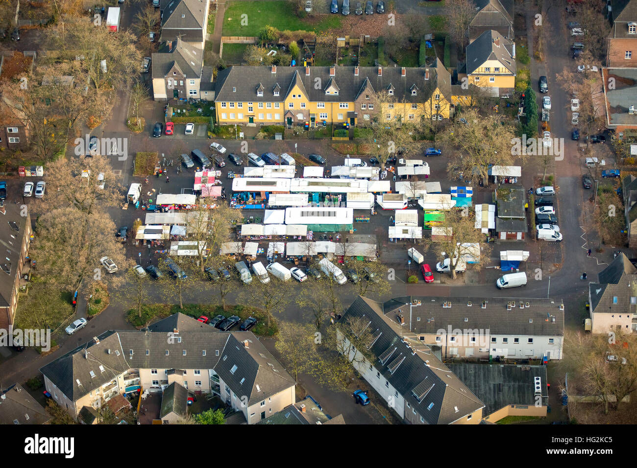 Vista aerea, marketplace Johannesplatz distretto Lohberg, Dinslaken, Ruhr aeria, RENANIA DEL NORD-VESTFALIA, Germania, Europa Foto Stock