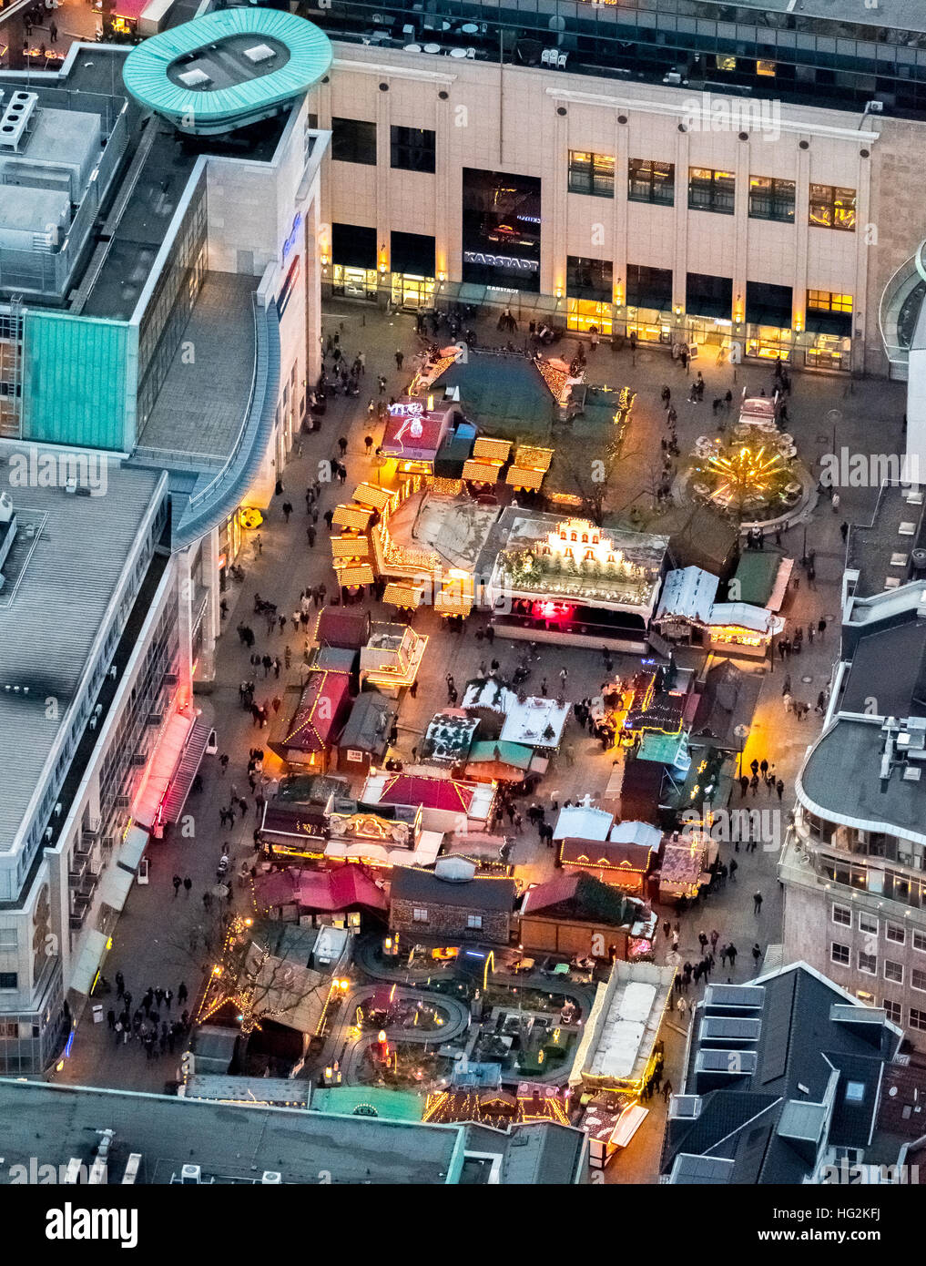 Vista aerea, mercato di Natale e stadio di eventi presso il Mercato Vecchio, Dortmund, Ruhr aeria, RENANIA DEL NORD-VESTFALIA, Germania, Europa Foto Stock