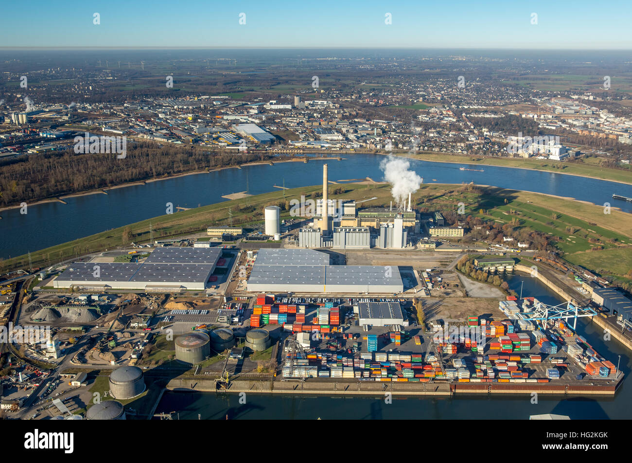 Vista aerea, cogenerazione Lausward, turbine a vapore e a gas impianti di potenza a ciclo combinato Power Plant, Dusseldorf, Renania, Foto Stock