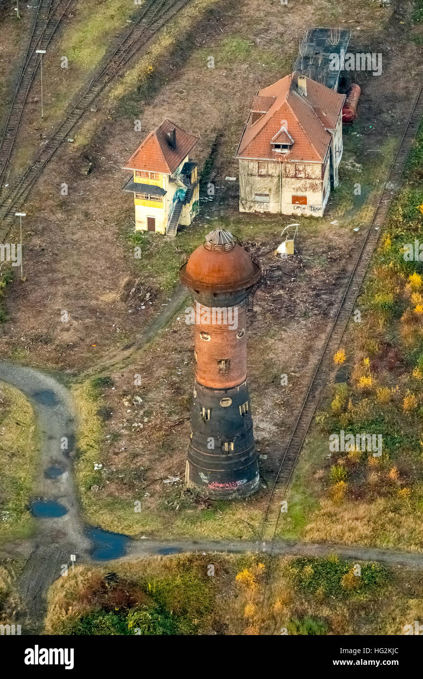 Vista aerea, Duisburg Bissingheim Duisburg Wedau vecchia torre acqua Bissingheim, Duisburg, Ruhr aeria, Renania settentrionale-Vestfalia Foto Stock