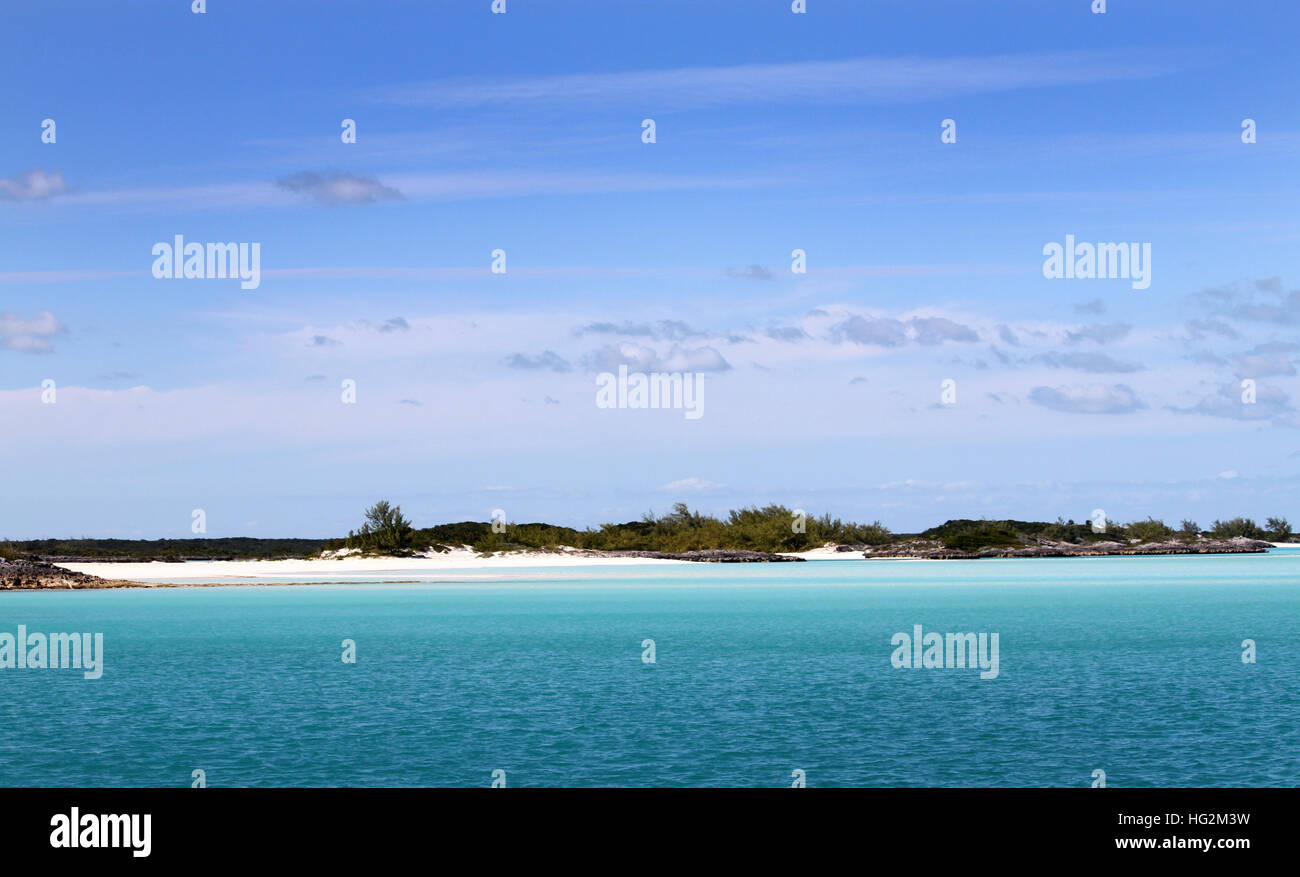 La spiaggia di Highborne Cay, Bahamas Foto Stock