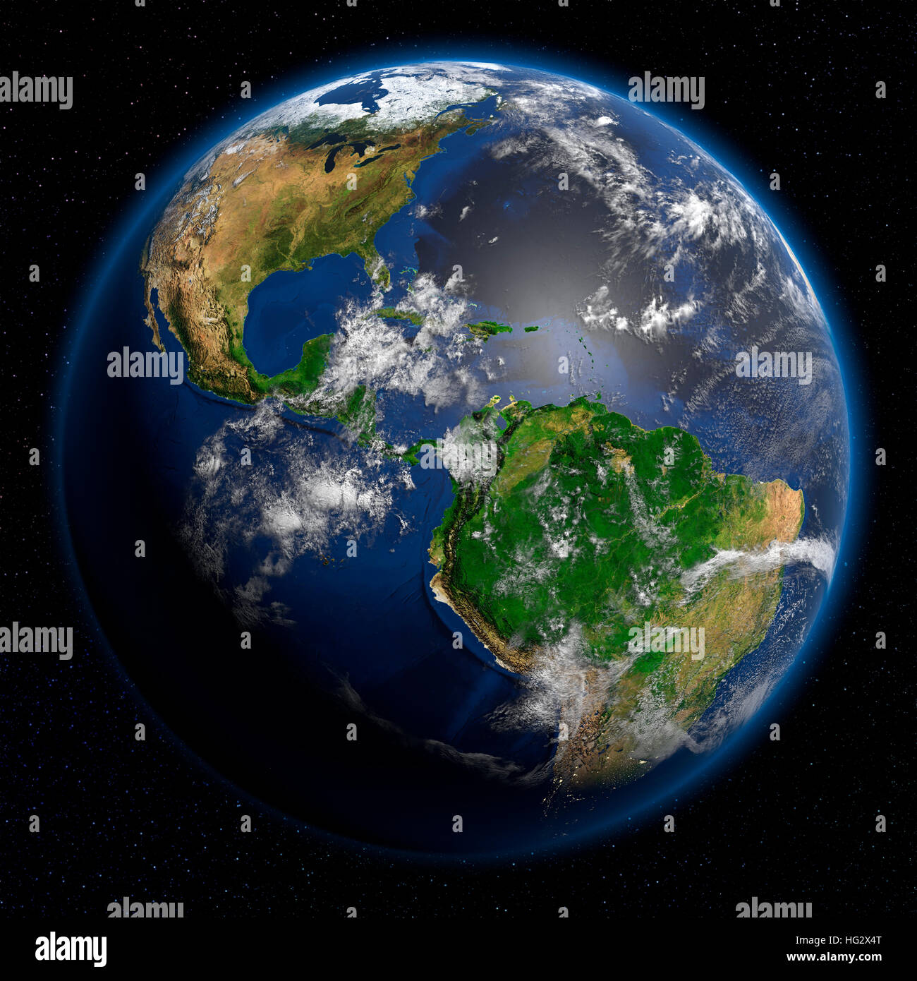 La Terra vista dallo spazio che mostra America Centrale e America Latina.  Realistico illustrazione digitale tra cui sollievo mappa hill ombreggiatura  di terreno. Si prega di credito Foto stock - Alamy