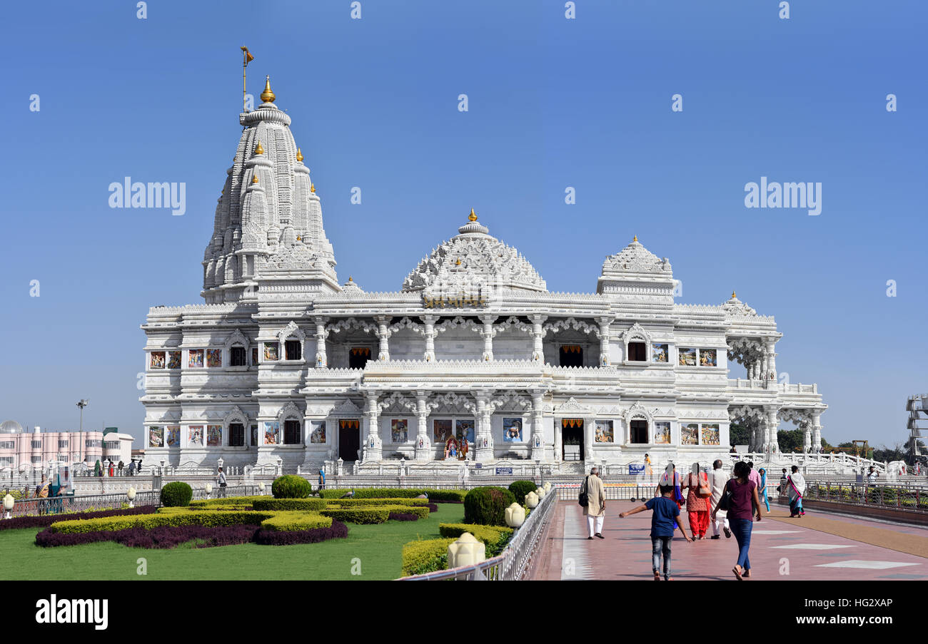 Prem Mandir, il tempio dell'amore in Vrindavan, India. Foto Stock