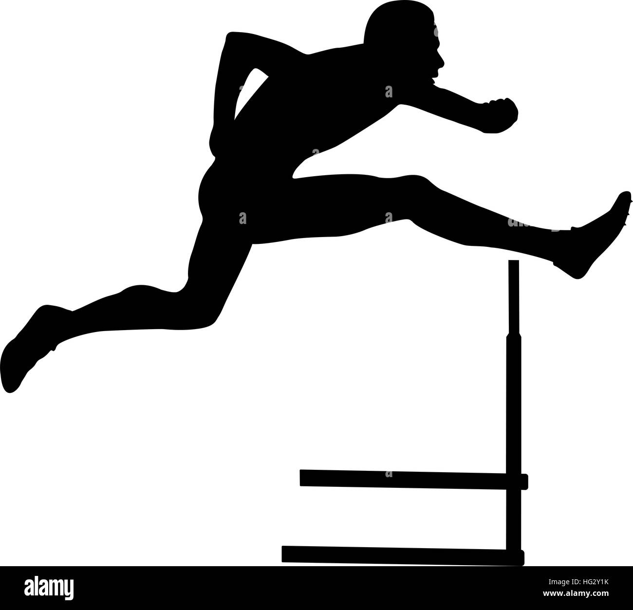 Sprinter runner uomini in esecuzione ostacoli silhouette nera Foto Stock