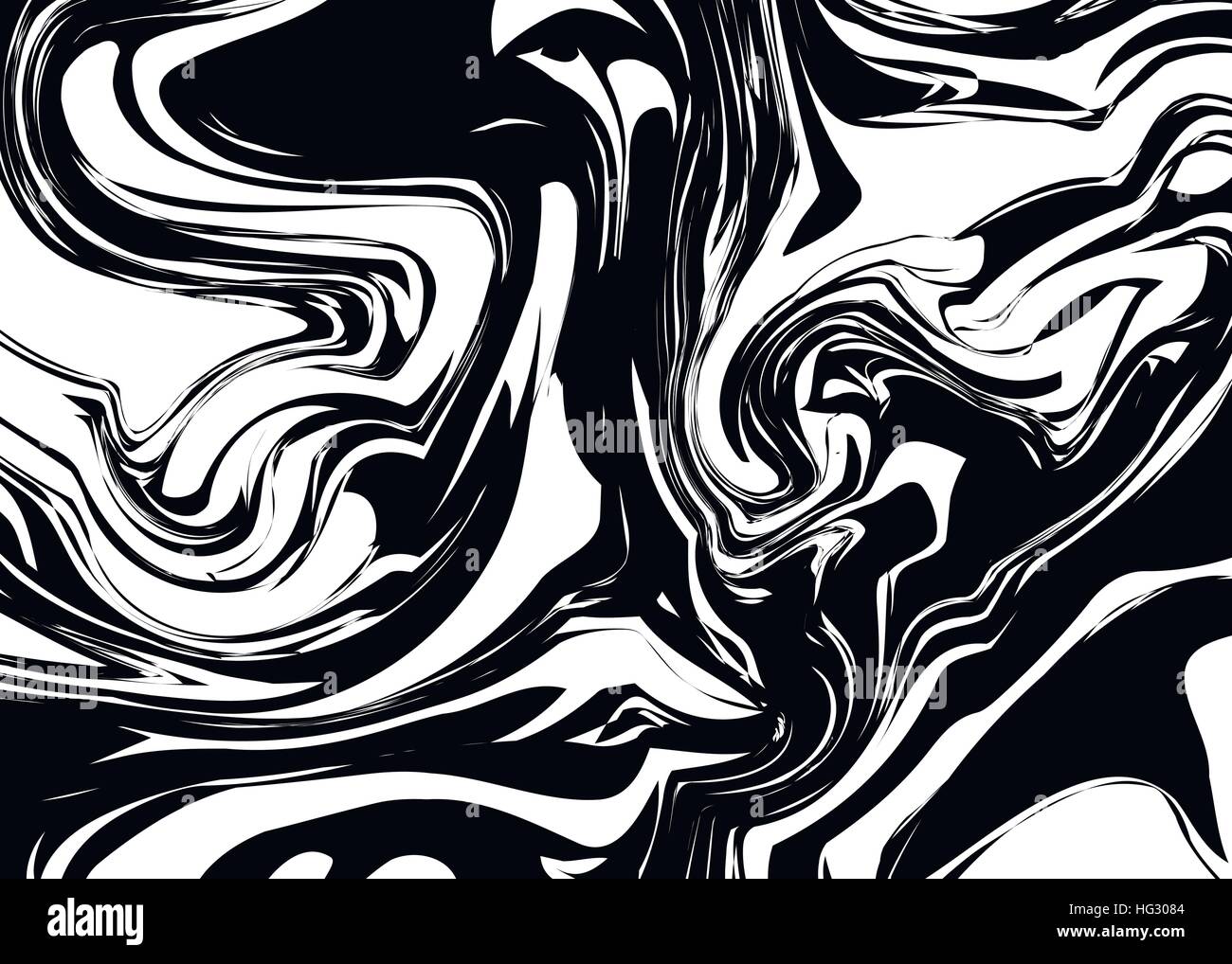 Inchiostro nero splash con volute su bianco, sfondo astratto Illustrazione Vettoriale