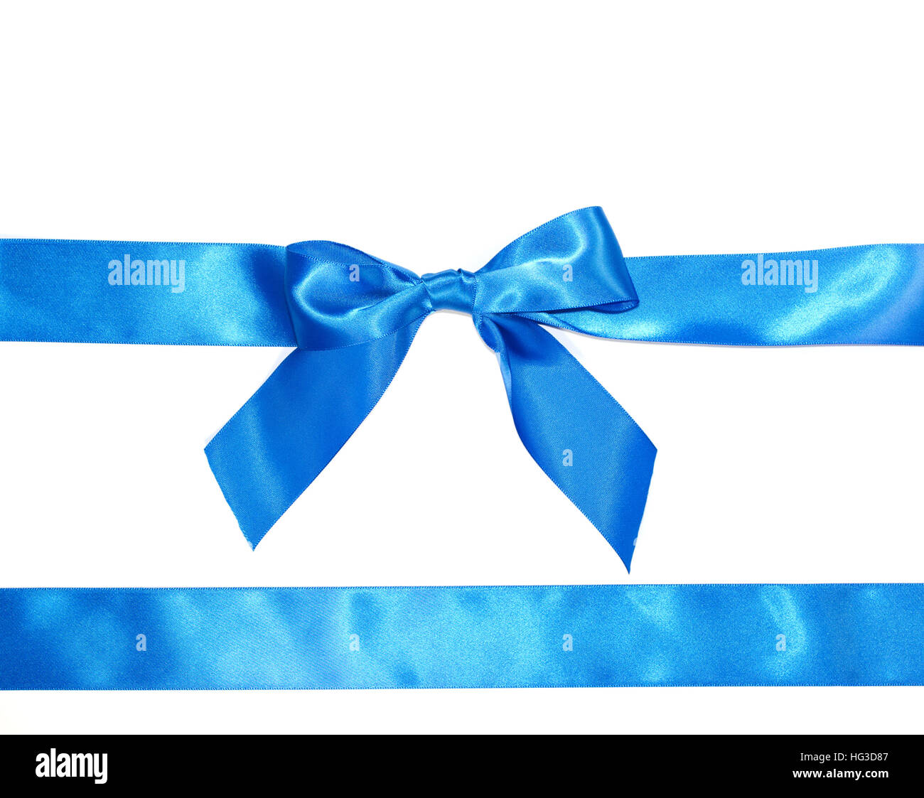 Blu arco celebrativo con un nastro blu su sfondo bianco Foto Stock