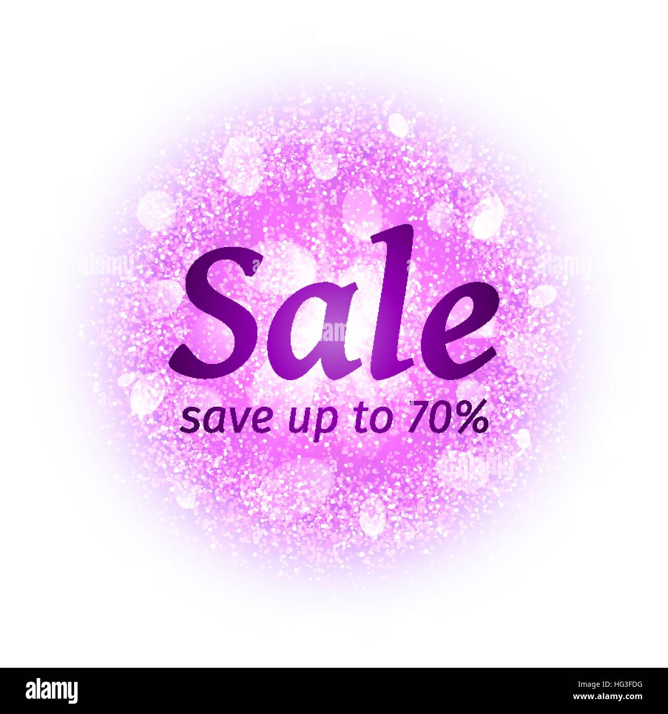 Vendita banner su abstract round nuvola di polvere con la polvere di particelle di colore rosa isolato su sfondo bianco. La polvere fuochi d'artificio di luce con effetto glow. Sparkles splash sfondo. Illustrazione Vettoriale. Illustrazione Vettoriale