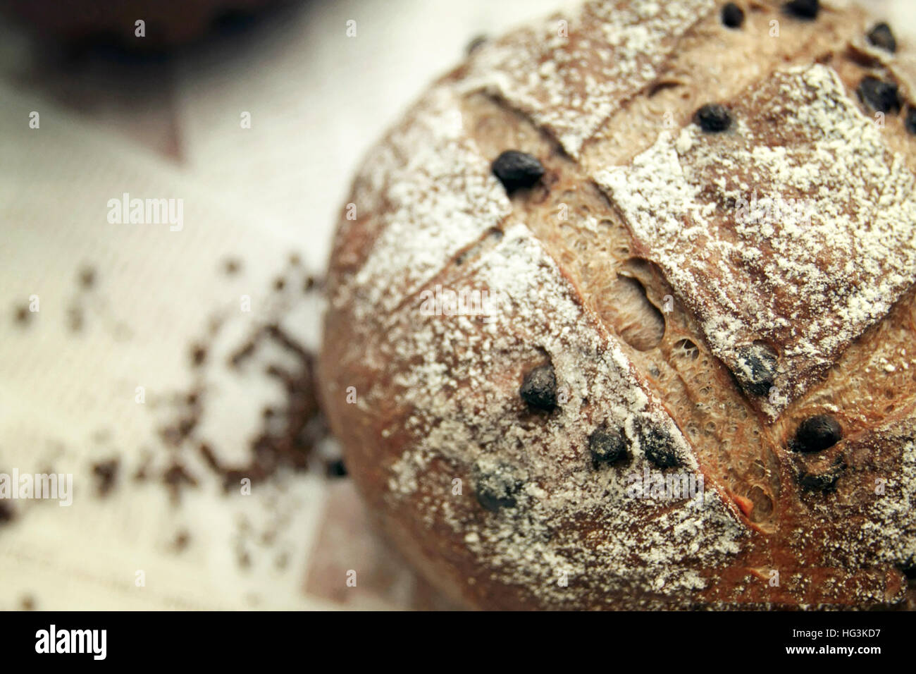 Pane rustico italiano con uva passa Foto Stock