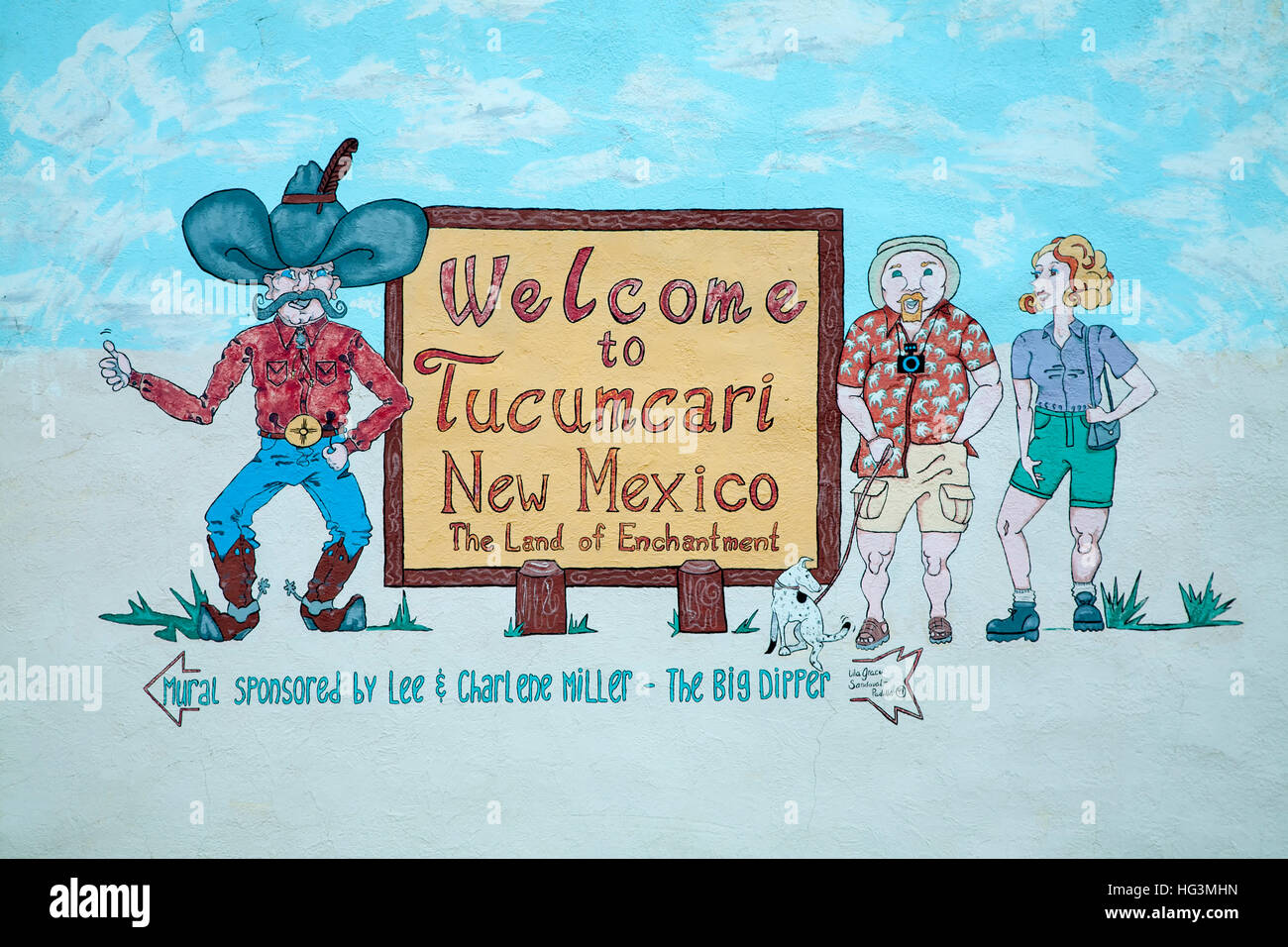 Segno di benvenuto (da Lila grazia Sandoval-Padilla, 1999), Tucumcari, Nuovo Messico USA Foto Stock
