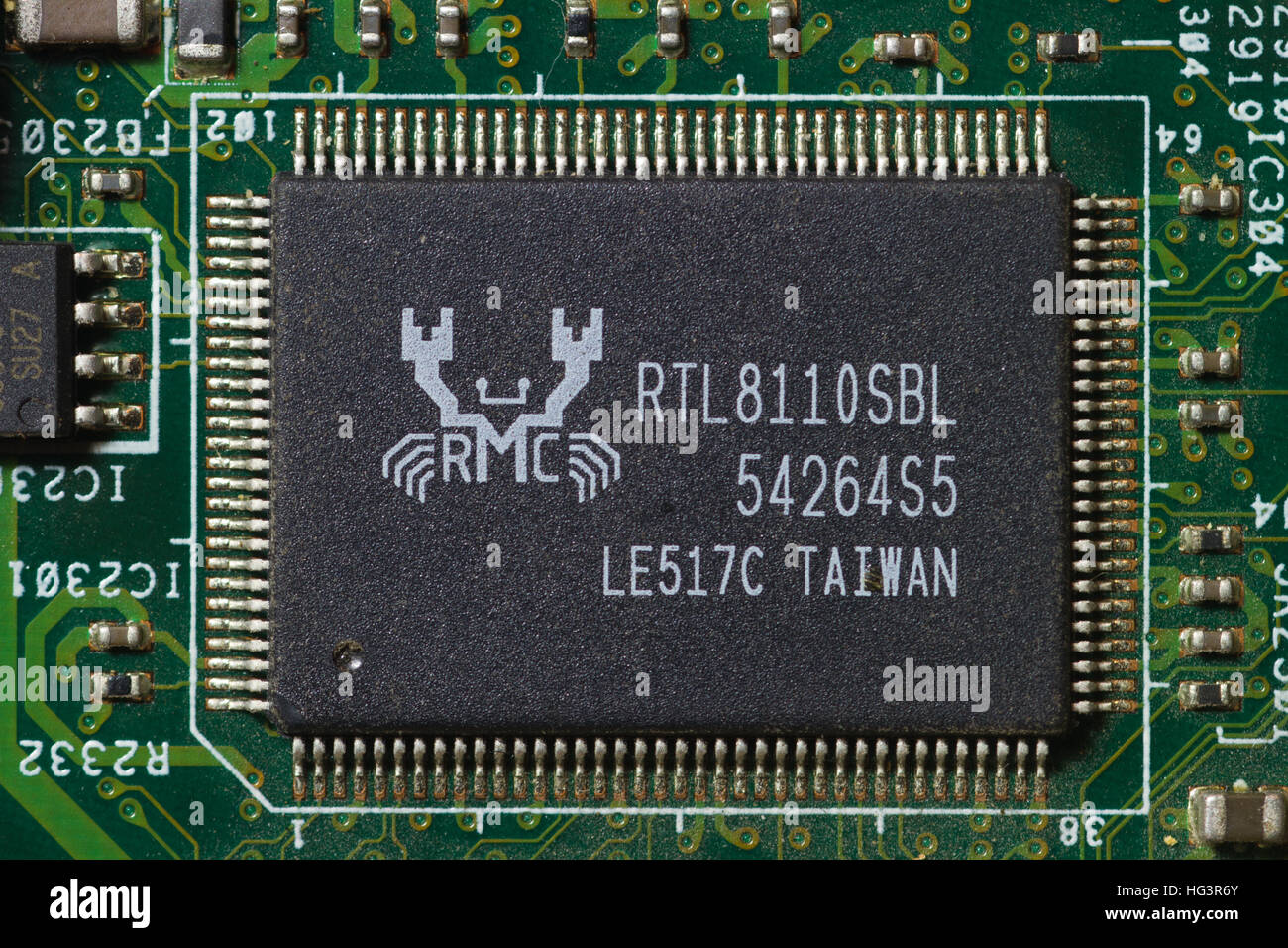 Scheda computer con componenti saldati Foto Stock