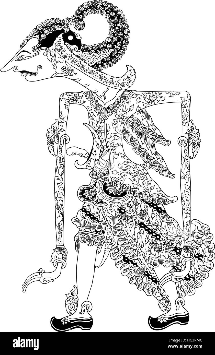 Batara Aswan, un carattere di tradizionale spettacolo di marionette, Wayang Kulit da java indonesia. Illustrazione Vettoriale