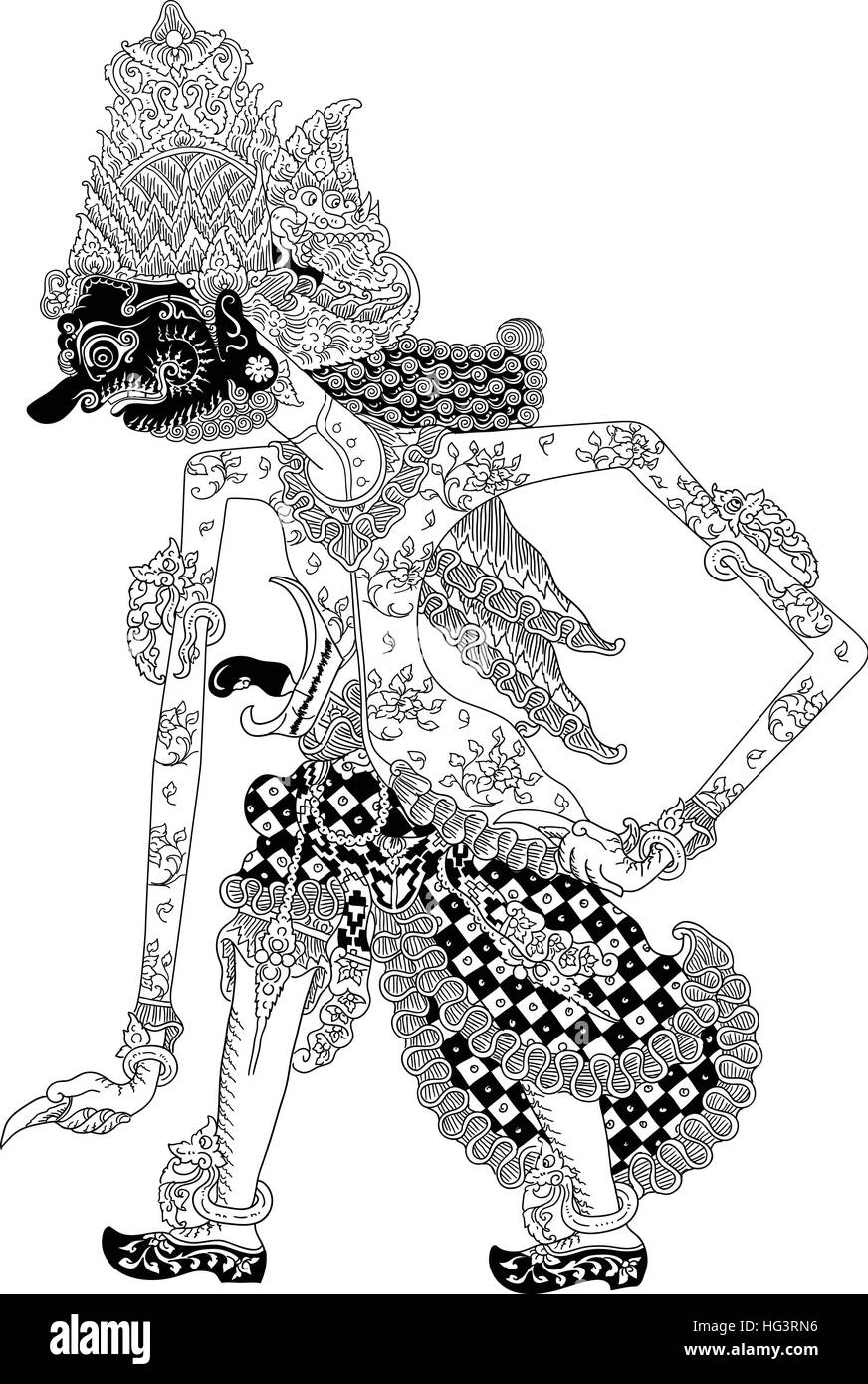 Batara Bayu, un carattere di tradizionale spettacolo di marionette, Wayang Kulit da java indonesia. Illustrazione Vettoriale