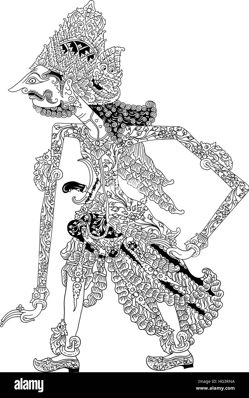 Batara Brahma, un carattere di tradizionale spettacolo di marionette, Wayang Kulit da java indonesia. Illustrazione Vettoriale