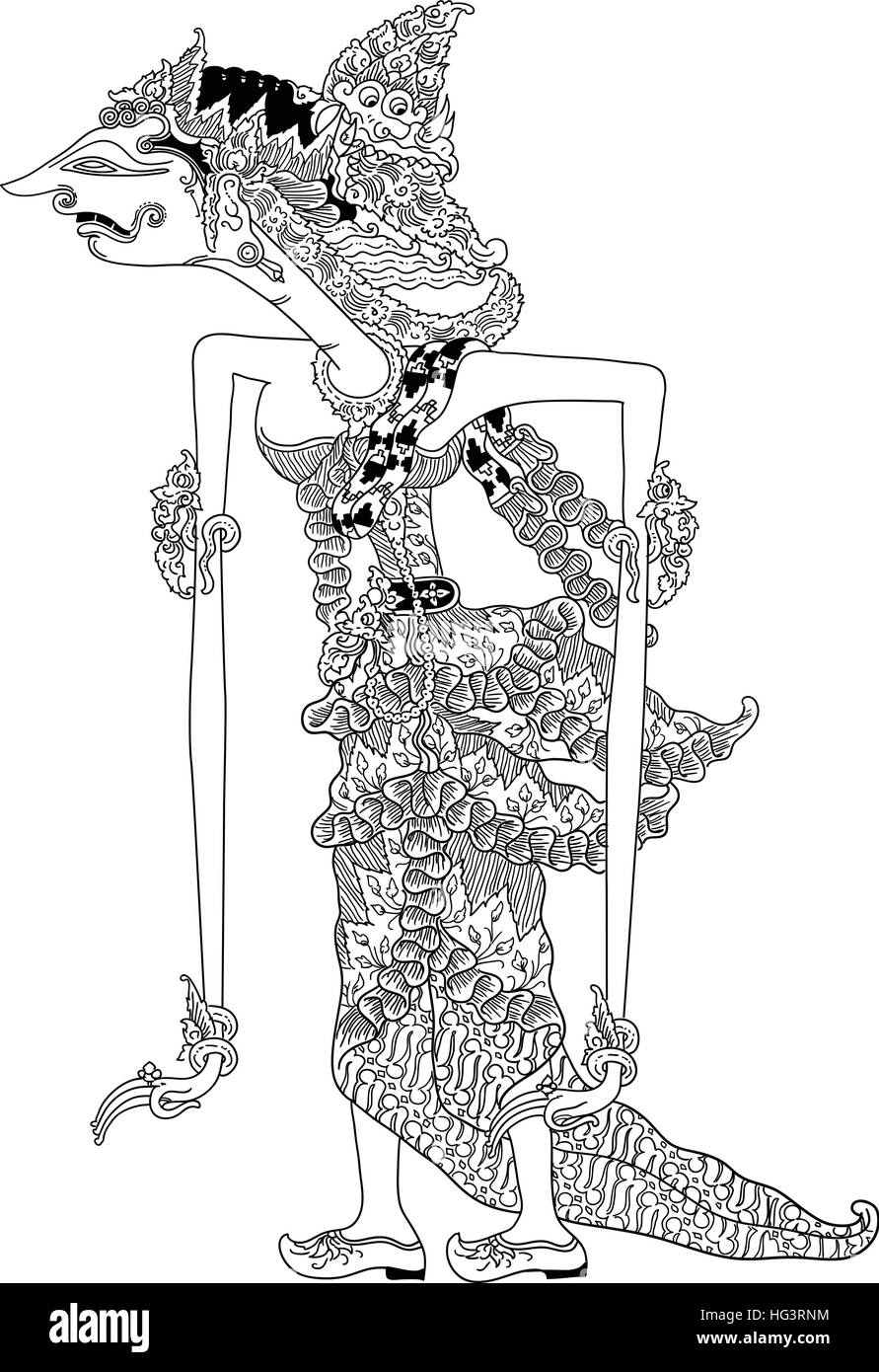 Batari Gangga, un carattere di tradizionale spettacolo di marionette, Wayang Kulit da java indonesia. Illustrazione Vettoriale