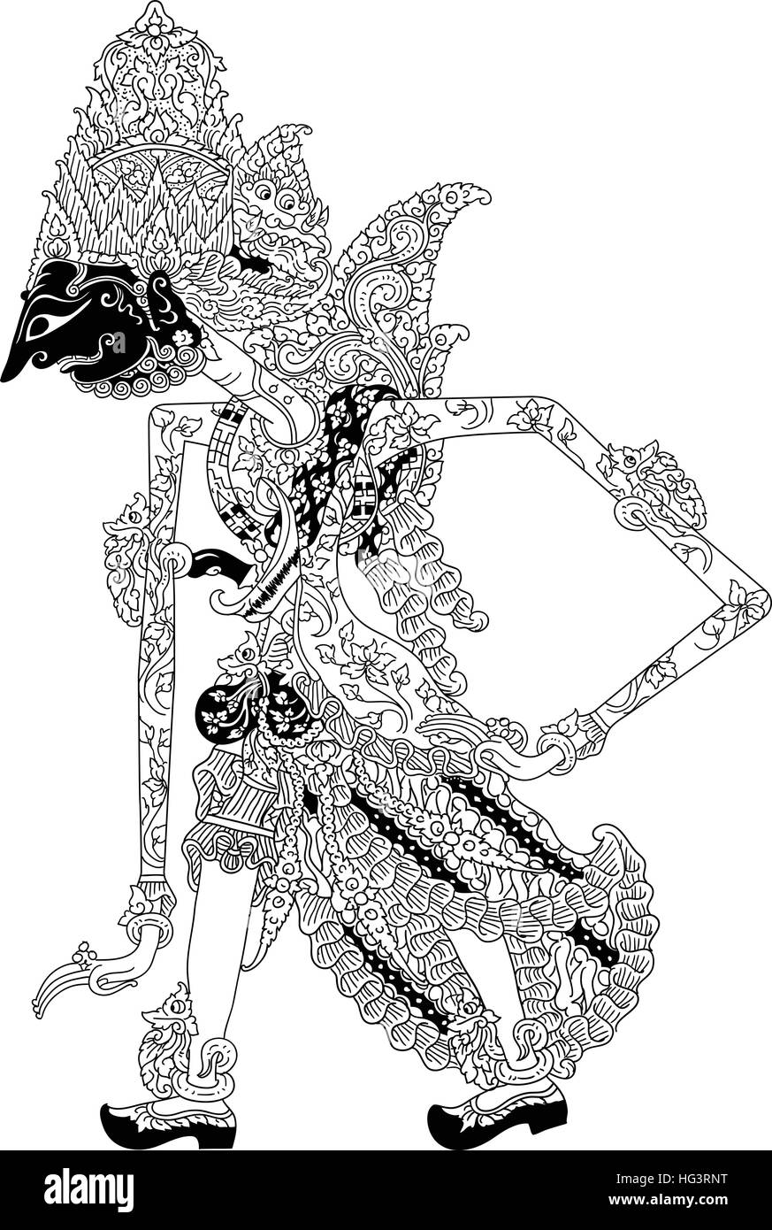 Batara Indra, un carattere di tradizionale spettacolo di marionette, Wayang Kulit da java indonesia. Illustrazione Vettoriale