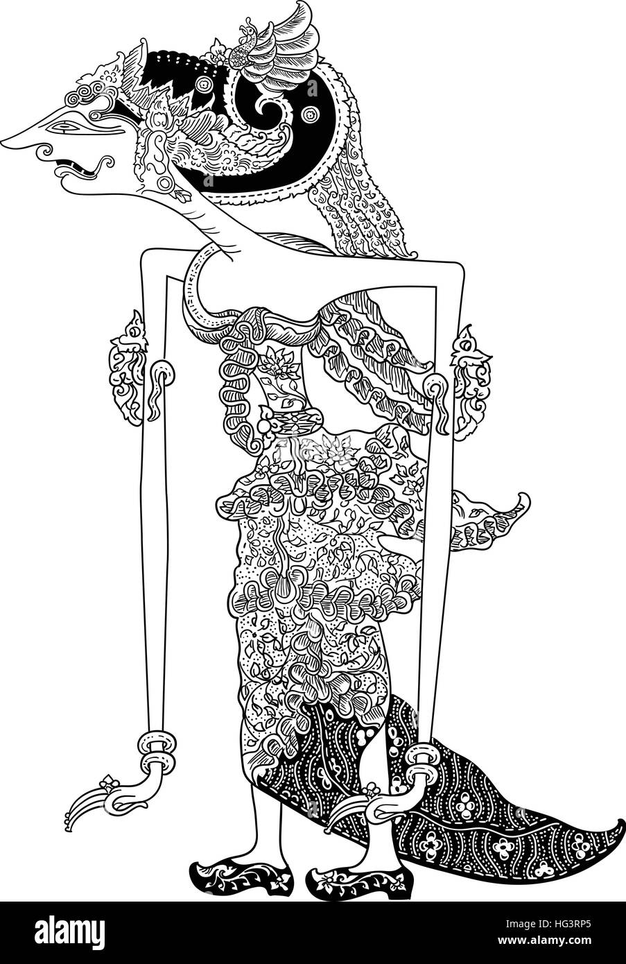 Batari Lenglengmulat, un carattere di tradizionale spettacolo di marionette, Wayang Kulit da java indonesia. Illustrazione Vettoriale