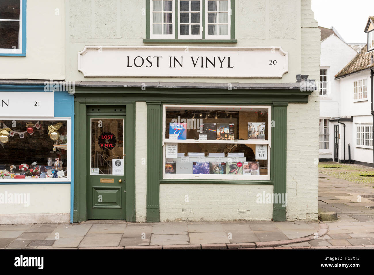 La perdita in vinile record store o un negozio in Bridge Street Cambridge Regno Unito Foto Stock