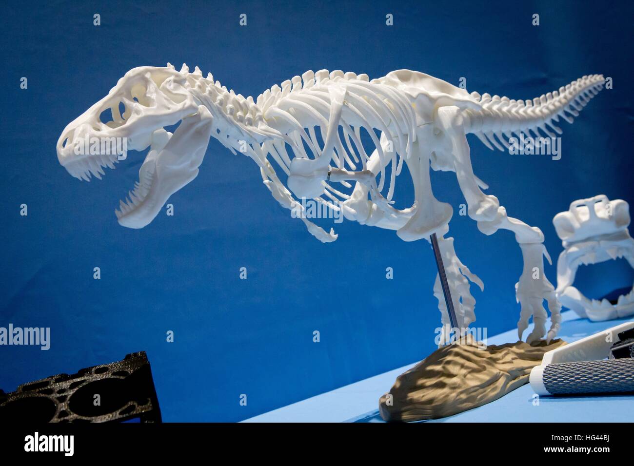 San Diego basato Robo mostra un dinosauro-scheletro, creato con la loro 3D-stampante, alla frontiera Tech Forum, nel dicembre 2016. | Utilizzo di tutto il mondo Foto Stock