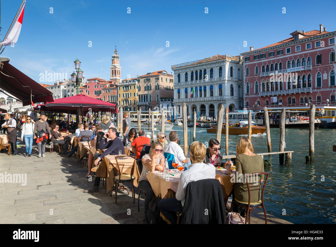 Grand Canal e ristorante, Venezia, UNESCO, Veneto, Italia Foto Stock