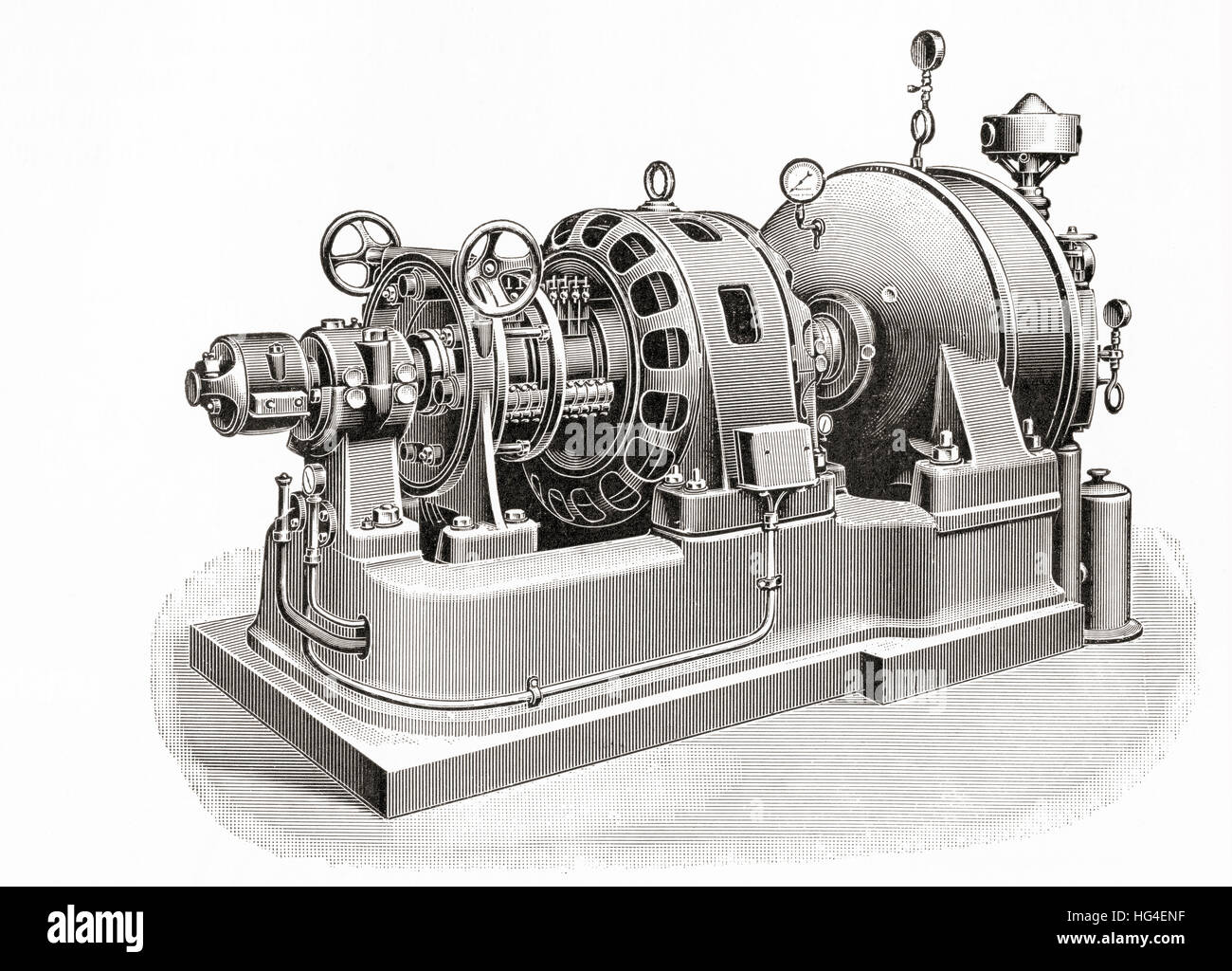 A 150 kilowatt Curtis macchina a turbina. Da Meyers lessico, pubblicato 1924. Foto Stock