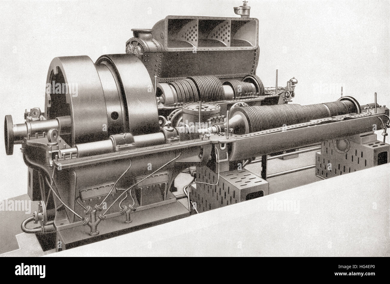 Un grande incernierato marino macchina a turbina. Da Meyers lessico, pubblicato 1924. Foto Stock