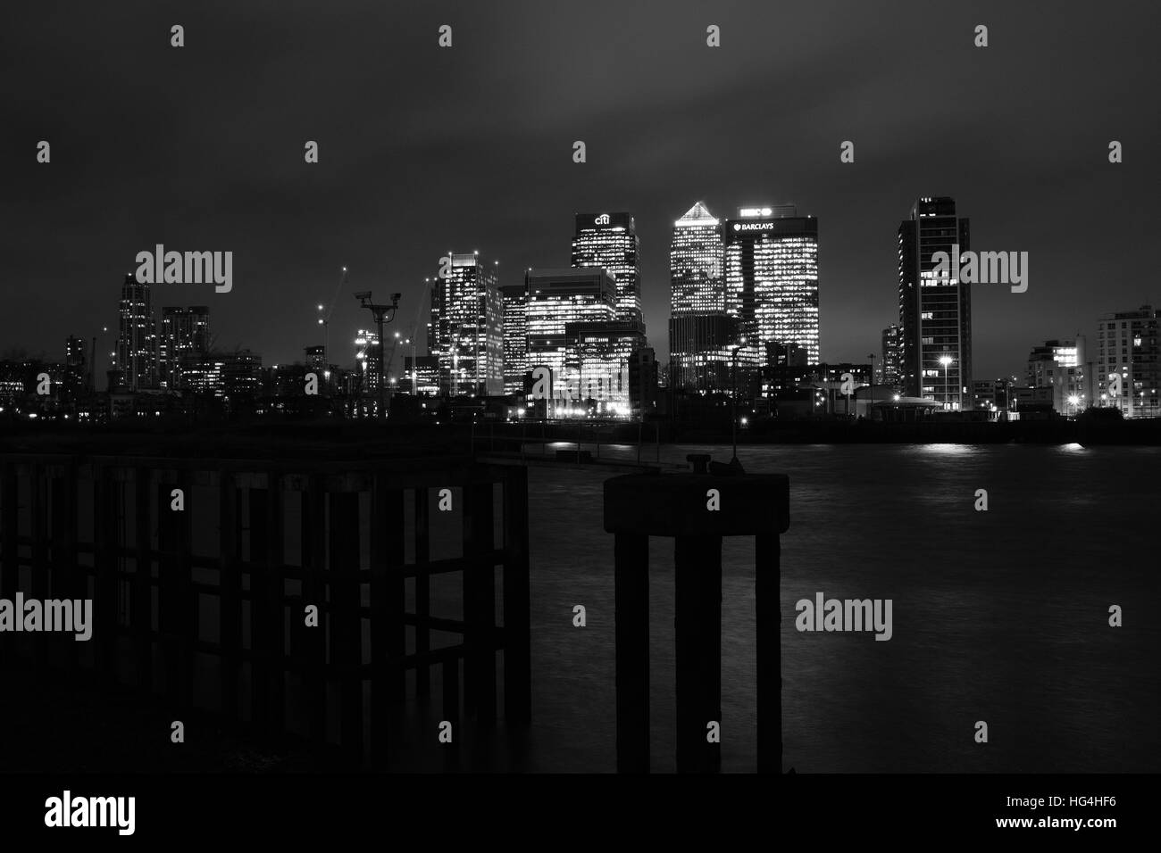 Canary Wharf London B&W Foto Stock