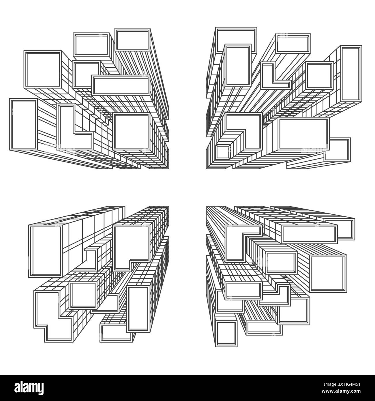 Grande città con grattacieli vista panoramica Illustrazione Vettoriale