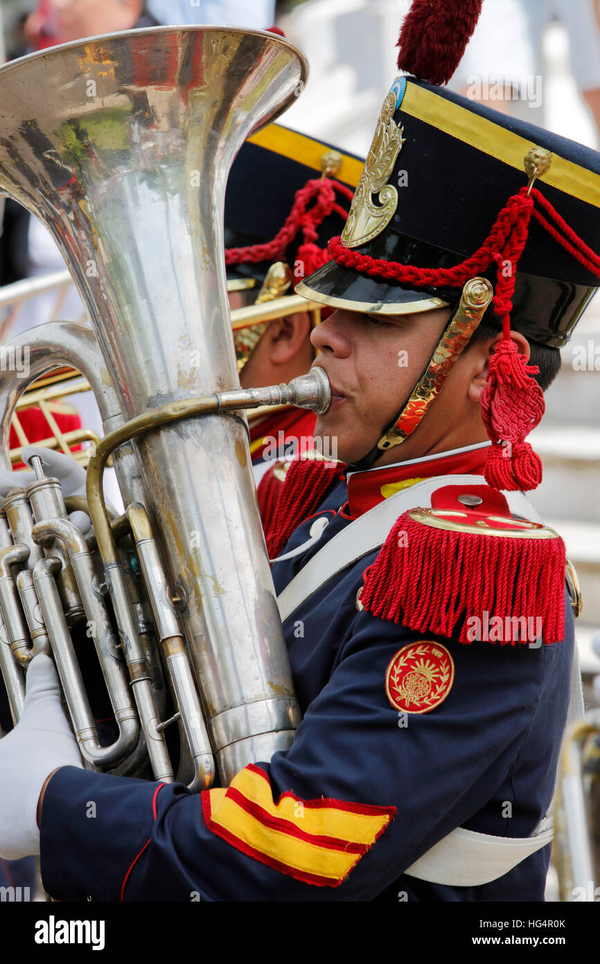 Militare banda di ottone al giorno della tradizione, San Antonio de Areco, La Pampa, Argentina Foto Stock