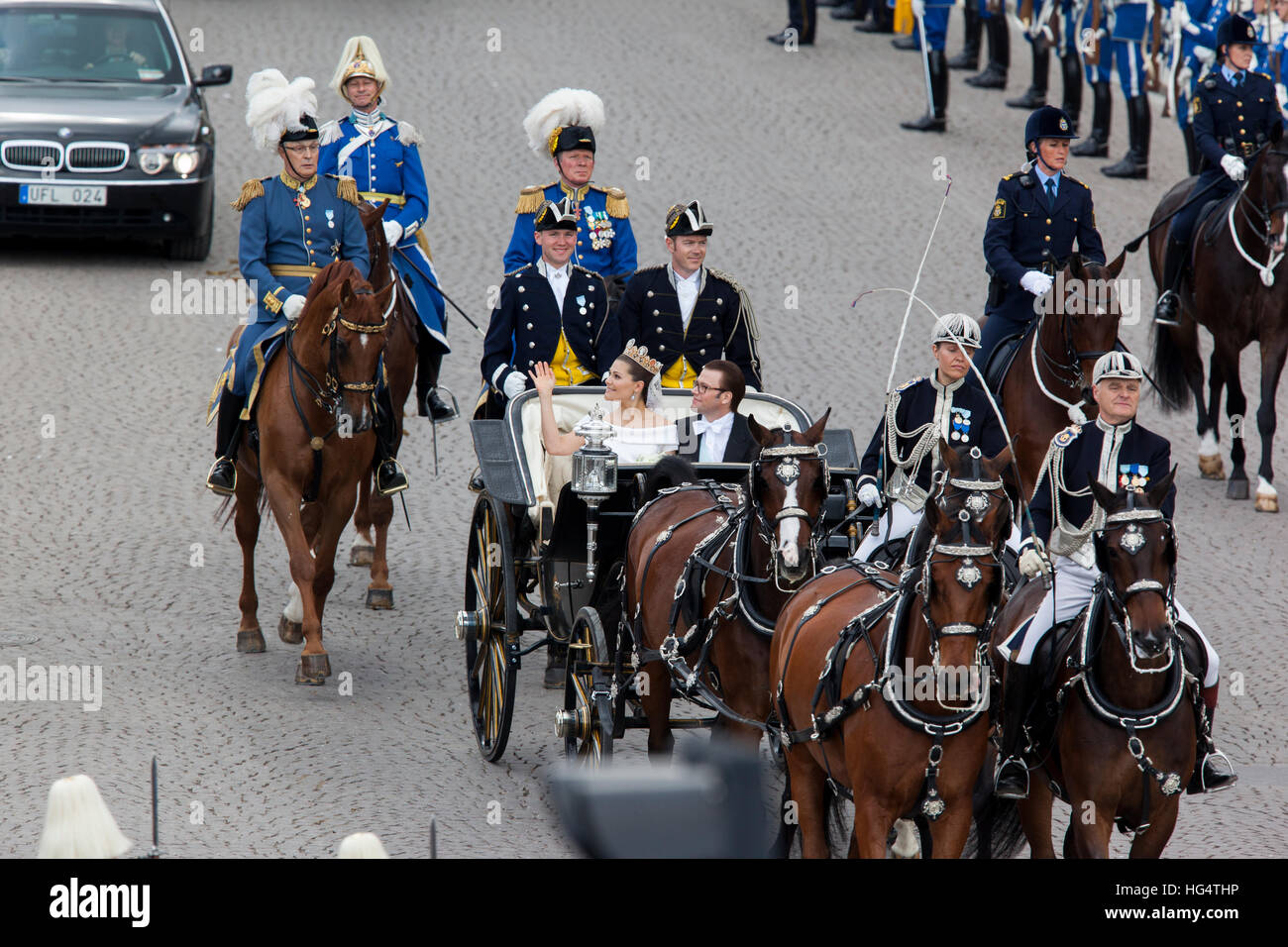 Nozze tra la principessa ereditaria Victoria e Prince Daniel della Svezia. Foto Stock