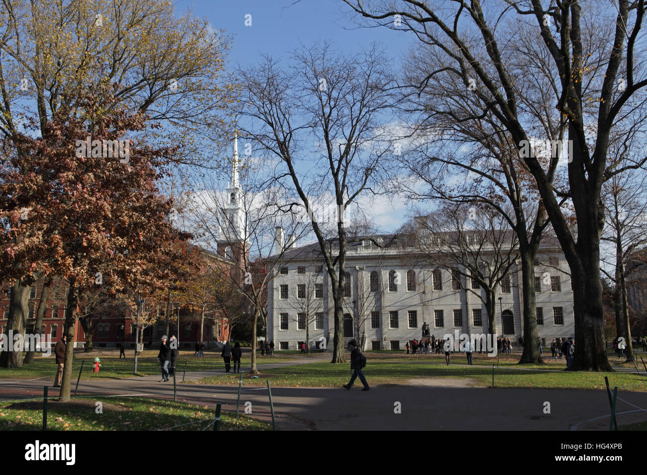 La Harvard University campus su una mattina di autunno. Foto Stock