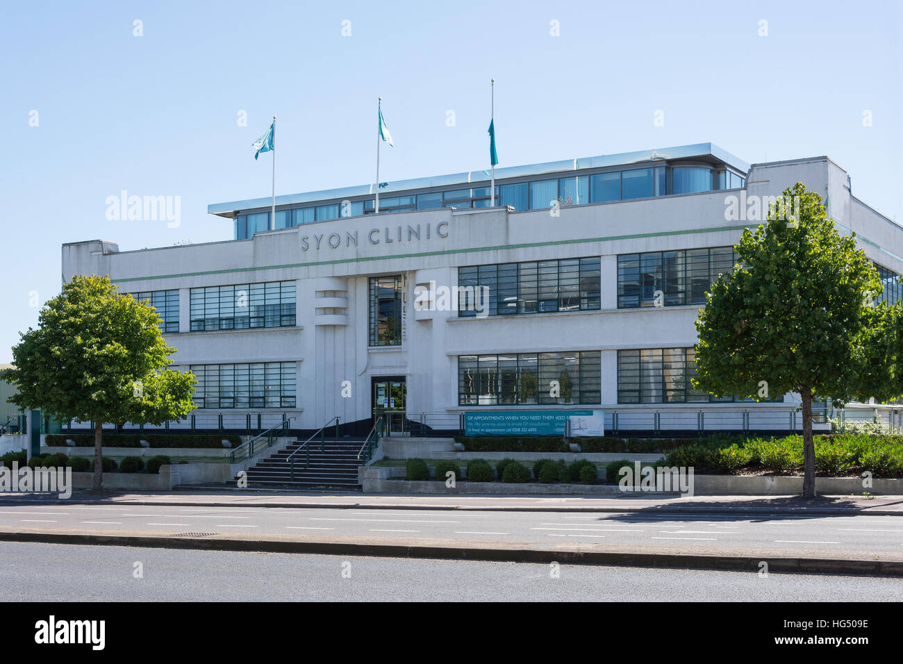 Art Deco Syon Clinic edificio, Great West Road, Brentford, London Borough di Hounslow, Greater London, England, Regno Unito Foto Stock