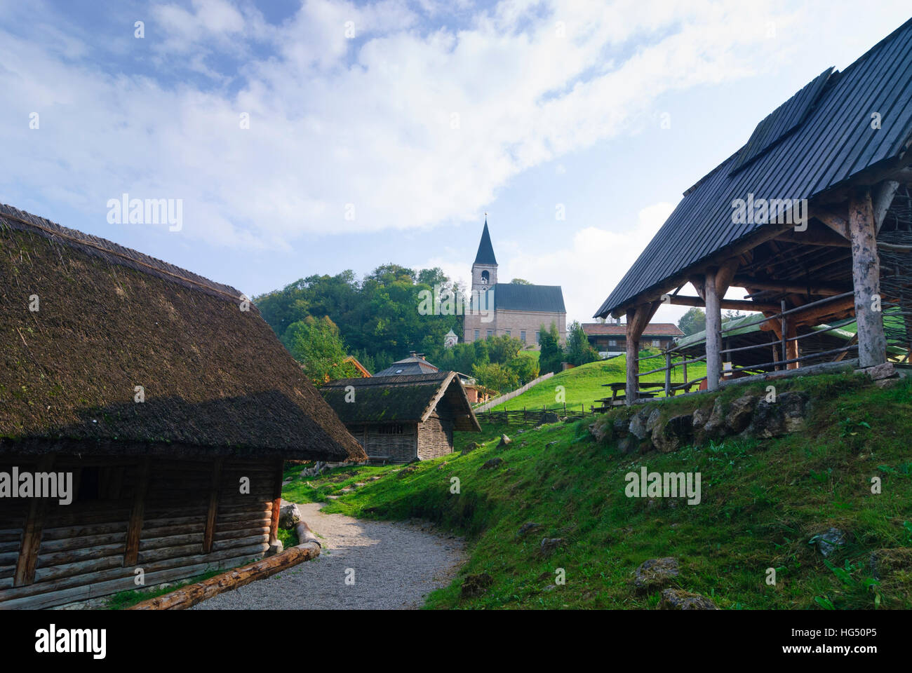 Hallein: ricreato villaggio celtico nel quartiere di Bad Dürrnberg, Tennengau, Salisburgo, Austria Foto Stock