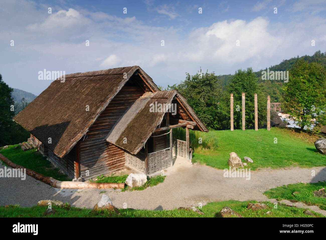 Hallein: ricreato villaggio celtico nel quartiere di Bad Dürrnberg, Tennengau, Salisburgo, Austria Foto Stock