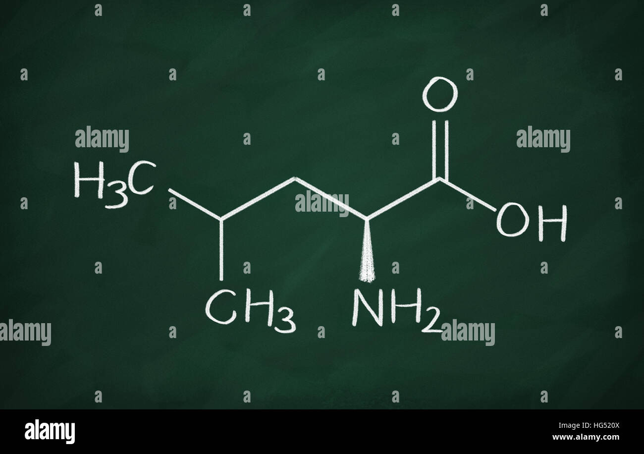 Formula chimica di Leucina su una lavagna Foto Stock