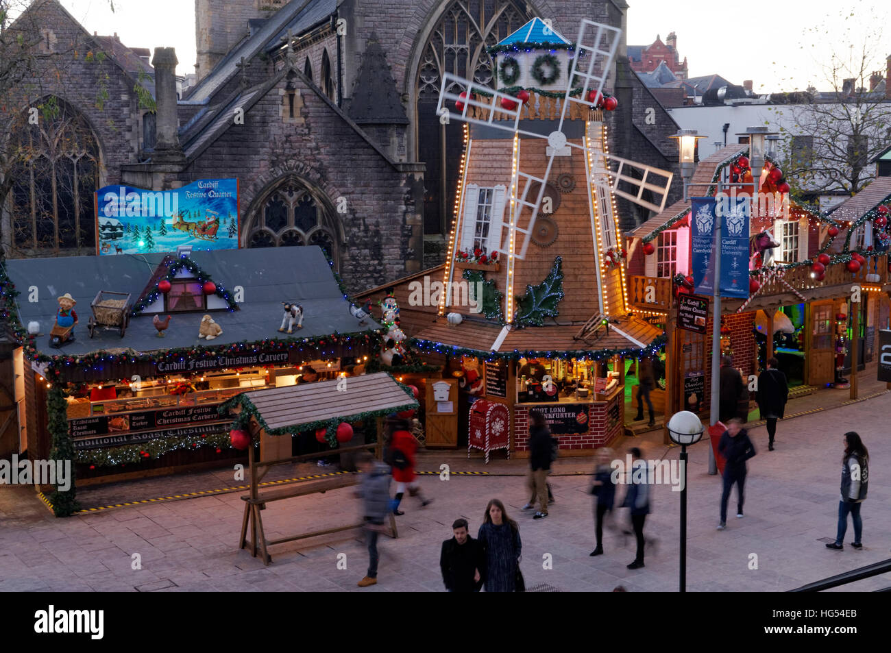 Mercato di Natale, Cardiff City Centre, Cardiff Wales, Regno Unito Foto Stock