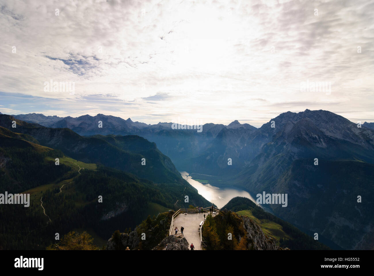 Nationalpark Berchtesgaden: Vista dal Monte Jenner al lago Königssee e il monte Watzmann, Oberbayern, Alta Baviera, Baviera, Baviera, Foto Stock