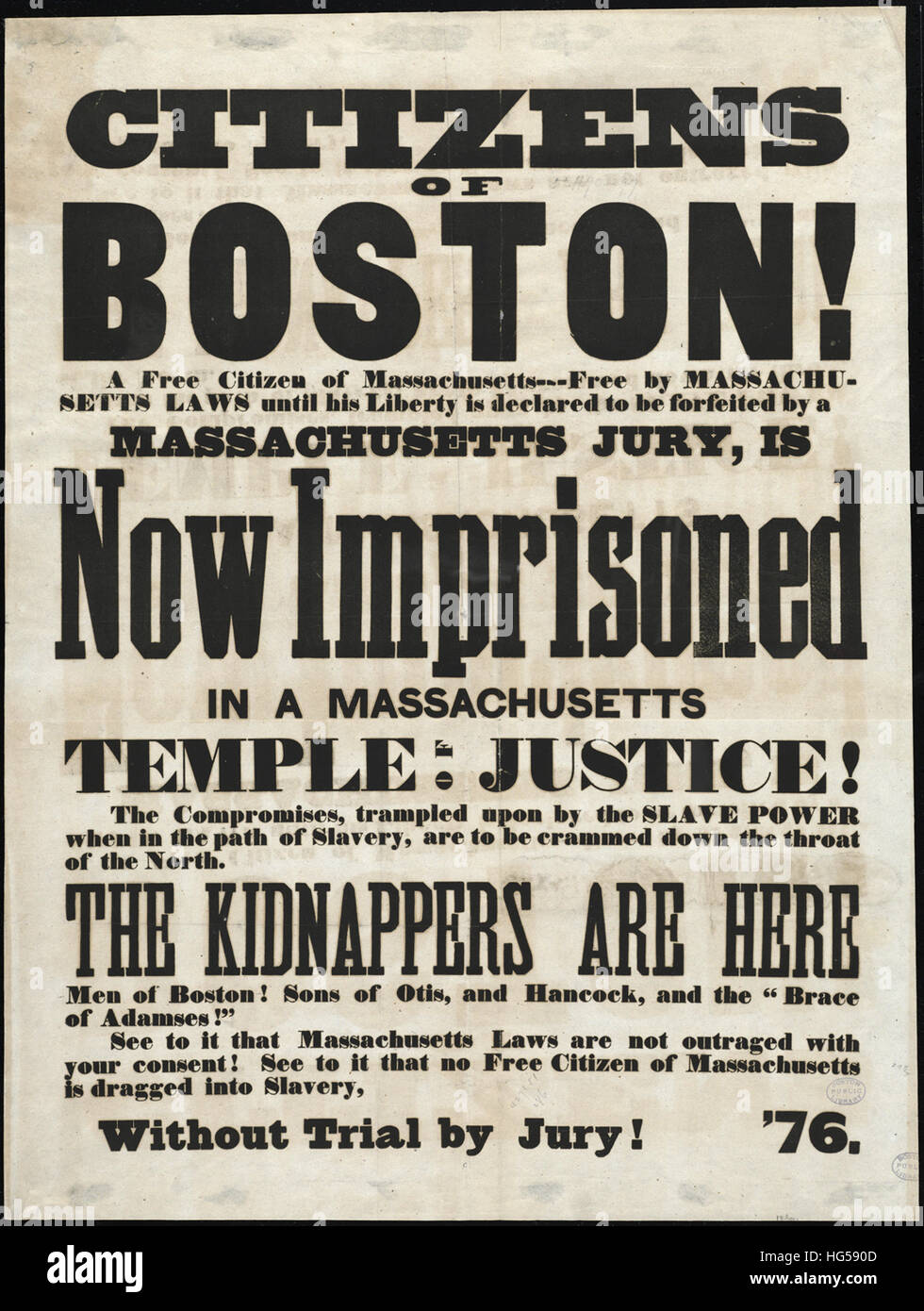 Anti-Slavery locandine - Circa 1850 - cittadini di Boston! Foto Stock