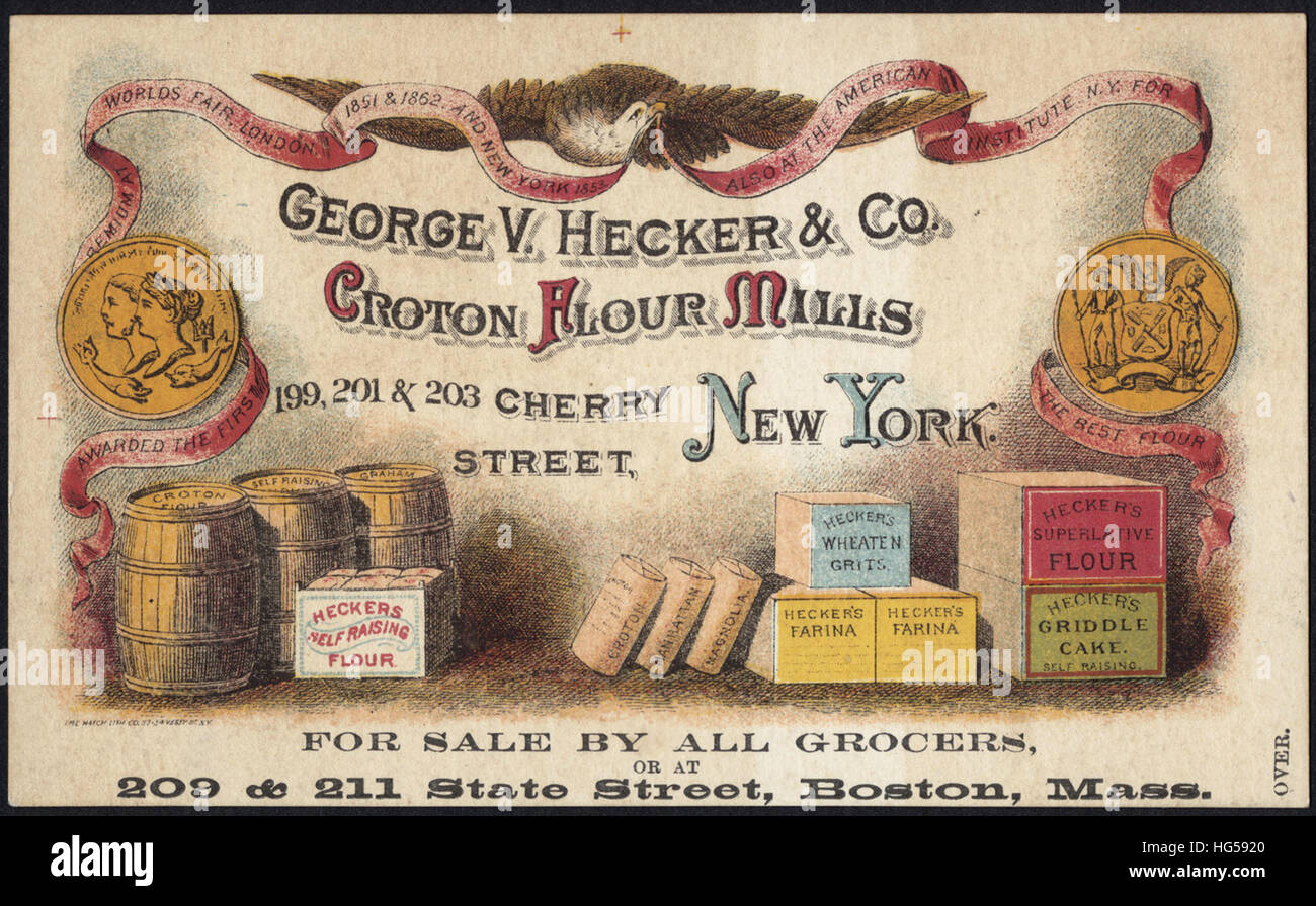 La cottura scheda commerciale - George V. Hecker & Co. Croton mulini per farina Foto Stock