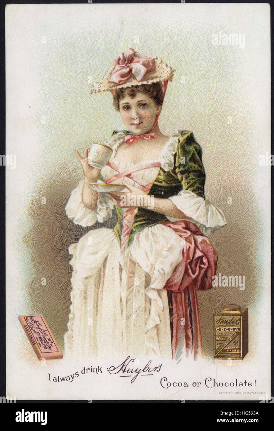 Il commercio di bevande carte - ho sempre bere Huyler di cacao o cioccolato! Foto Stock
