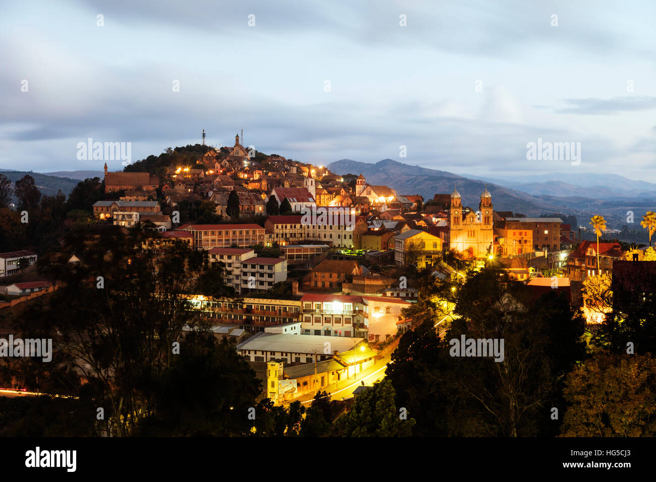 Fianarantsoa Haute Ville in serata, zona centrale Foto Stock