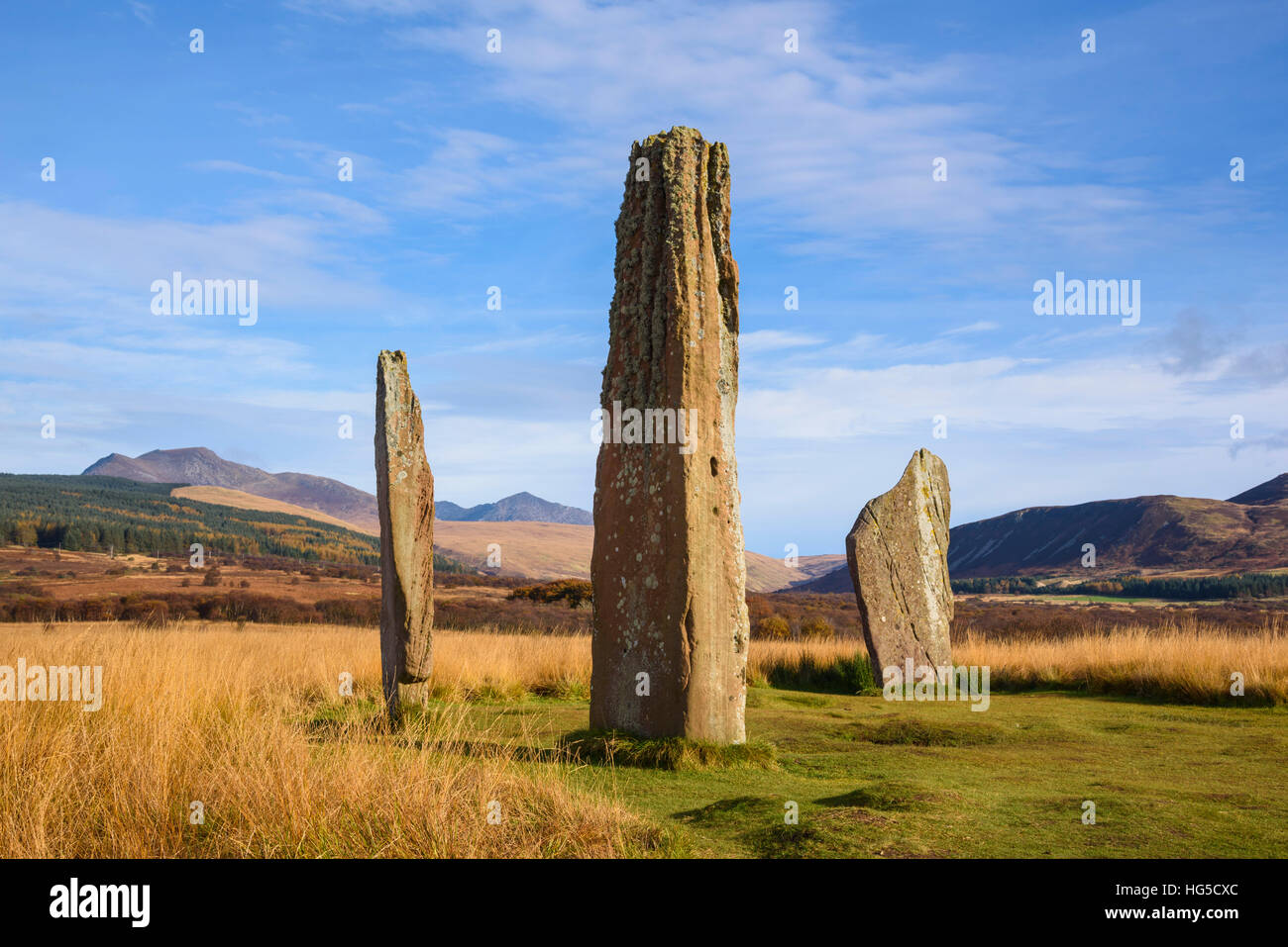 Machrie Moor circoli di pietra, Isle of Arran, North Ayrshire, in Scozia, Regno Unito Foto Stock